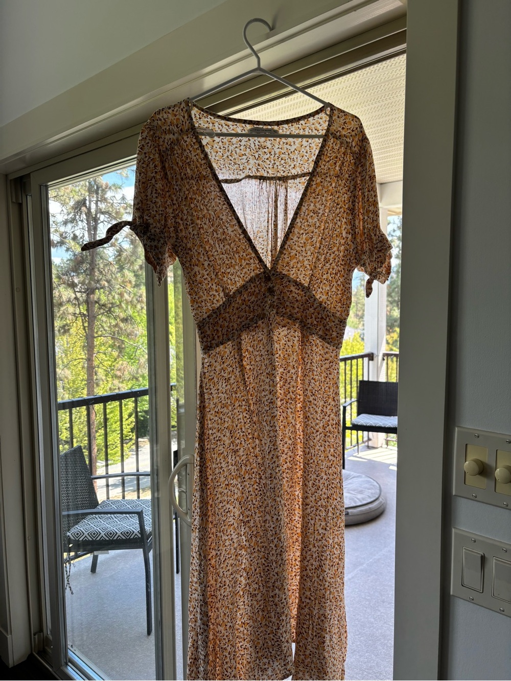 Faithfull the Brand White Floral Print Midi Dress with Mustard Accents